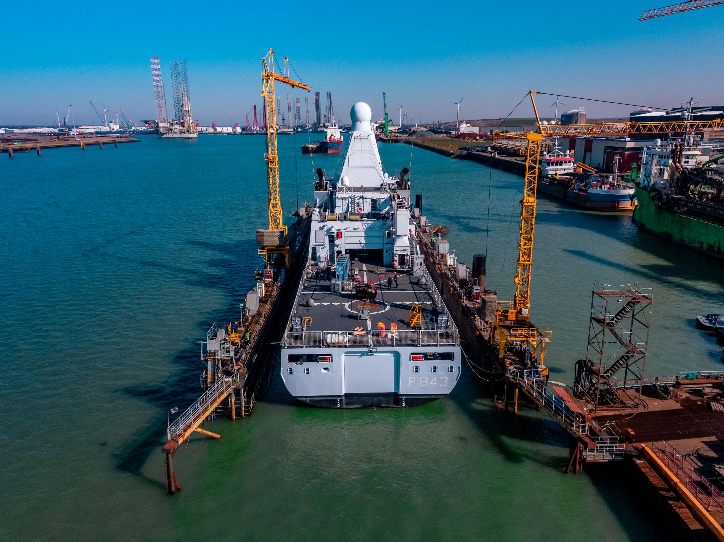 HNLMS Groningen in dock view of aft of the vessel